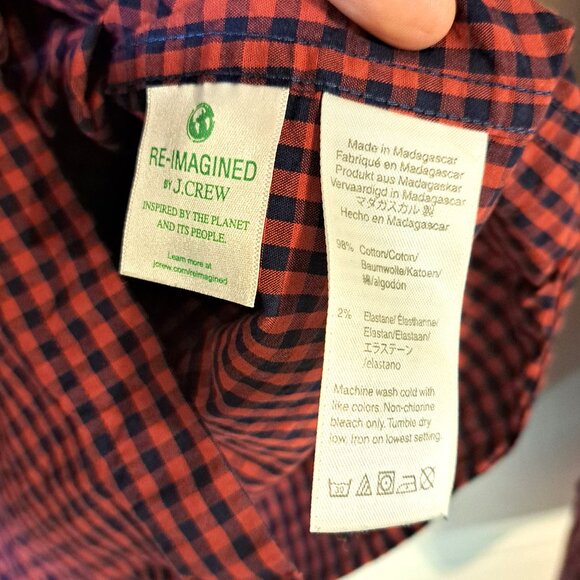 J. Crew Men's Red & Blue Check Button Down Shirt - Picture 8 of 8